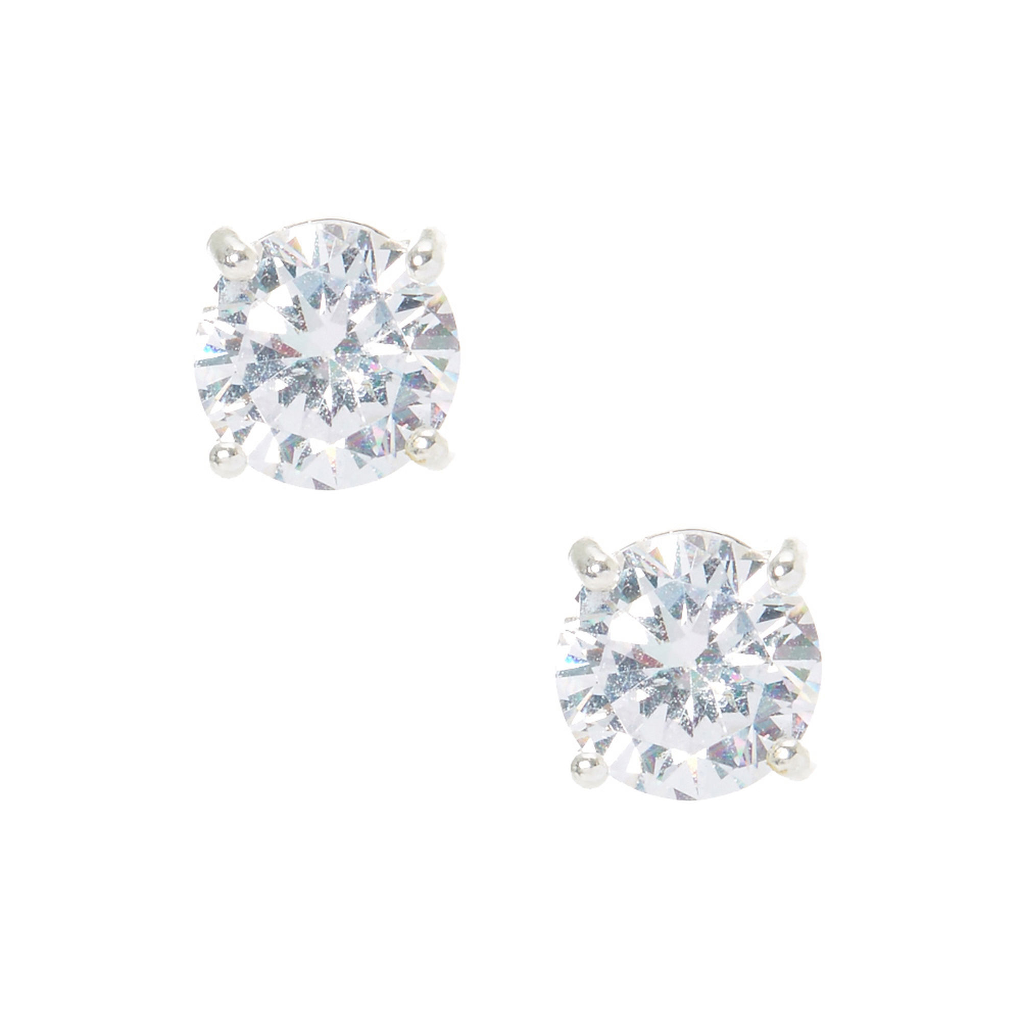 View Claires Tone Cubic Zirconia 8MM Round Stud Earrings Silver information