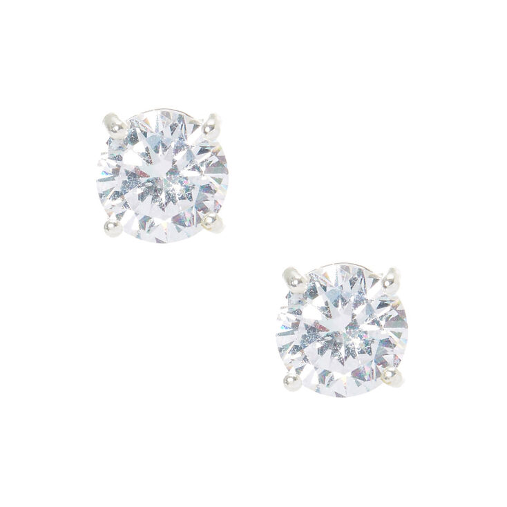 Silver-tone Cubic Zirconia 8MM Round Stud Earrings | Claire's