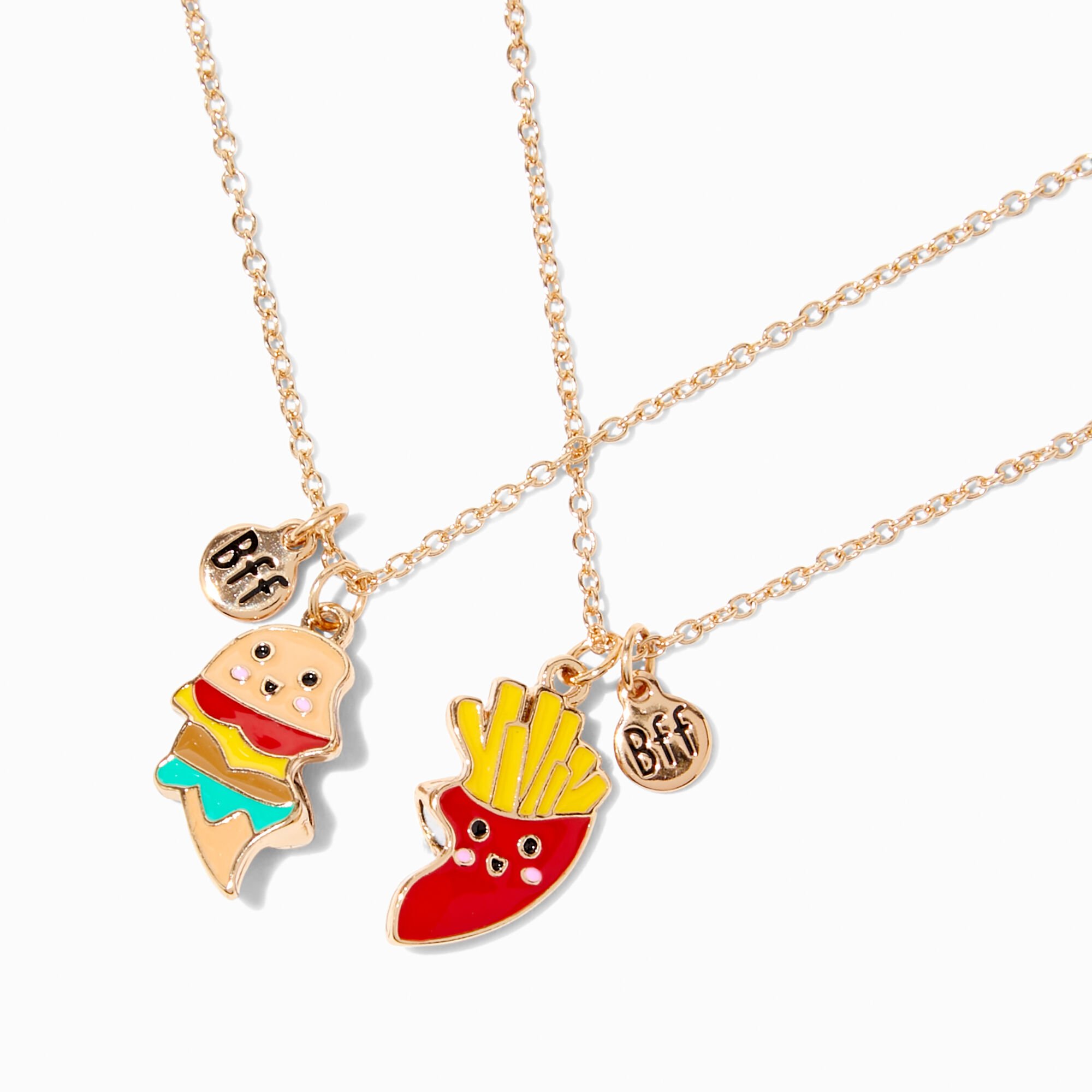Best Friends Burger & Fries Split Heart Pendant Necklaces - 2 Pack,
