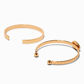 Green Stone Gold-tone Cuff Bracelets - 2 Pack ,