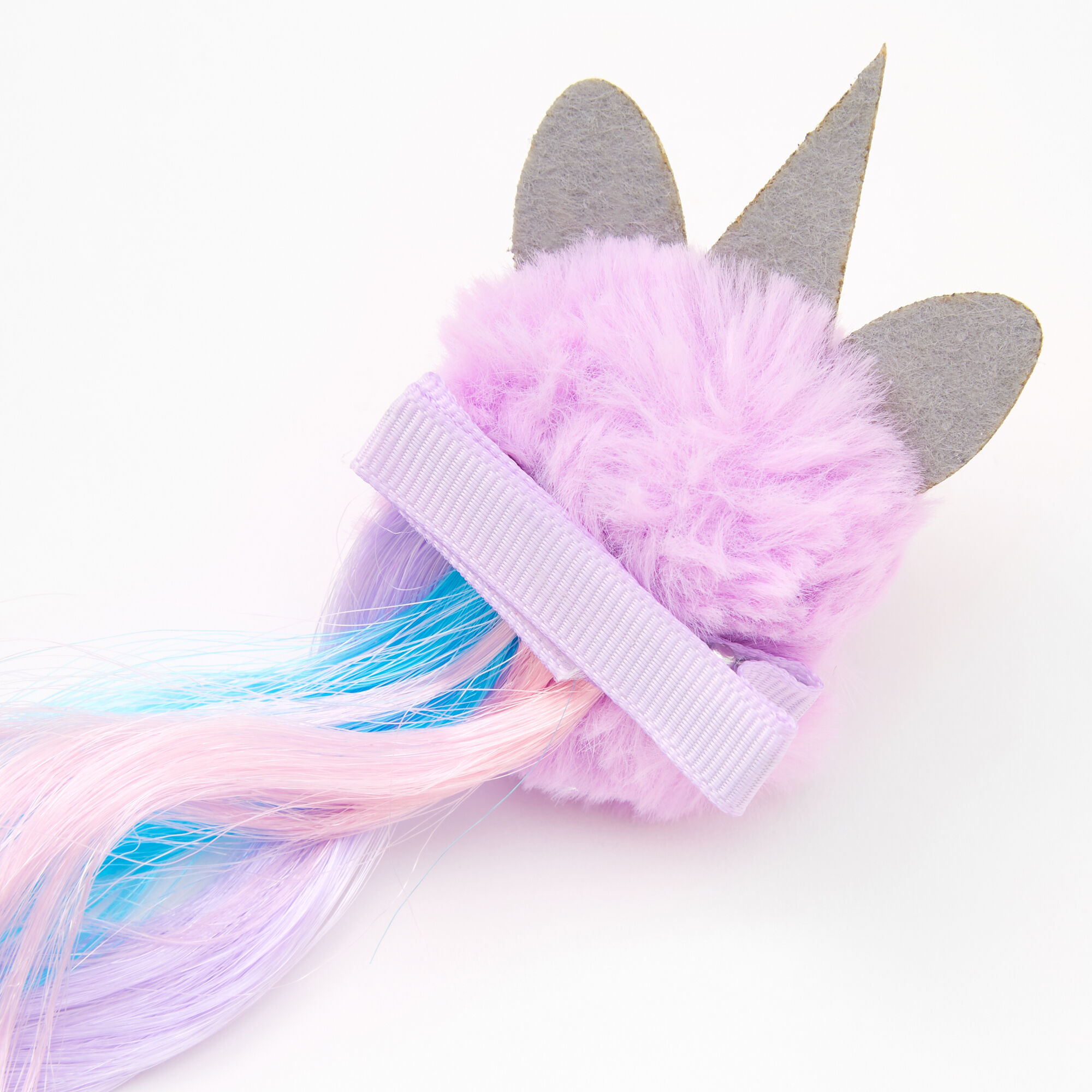 Claire's Club Unicorn Pom Faux Hair Clip In Extensions - 2 Pack,