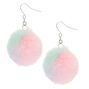 Silver 2&quot; Pastel Tie Dye Pom Pom Drop Earrings,