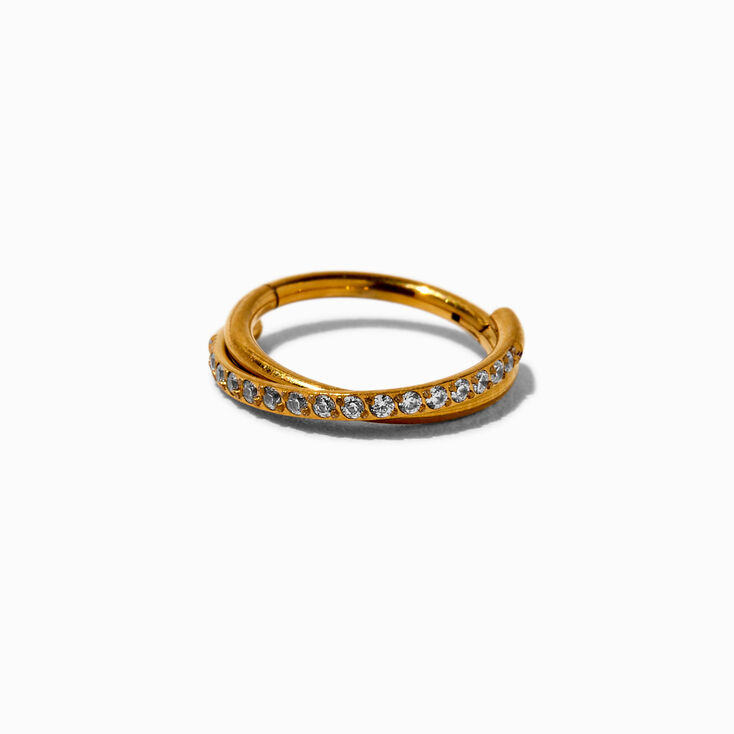 Gold-tone Stainless Steel Cubic Zirconia Twister 18G Cartilage Clicker Earring,