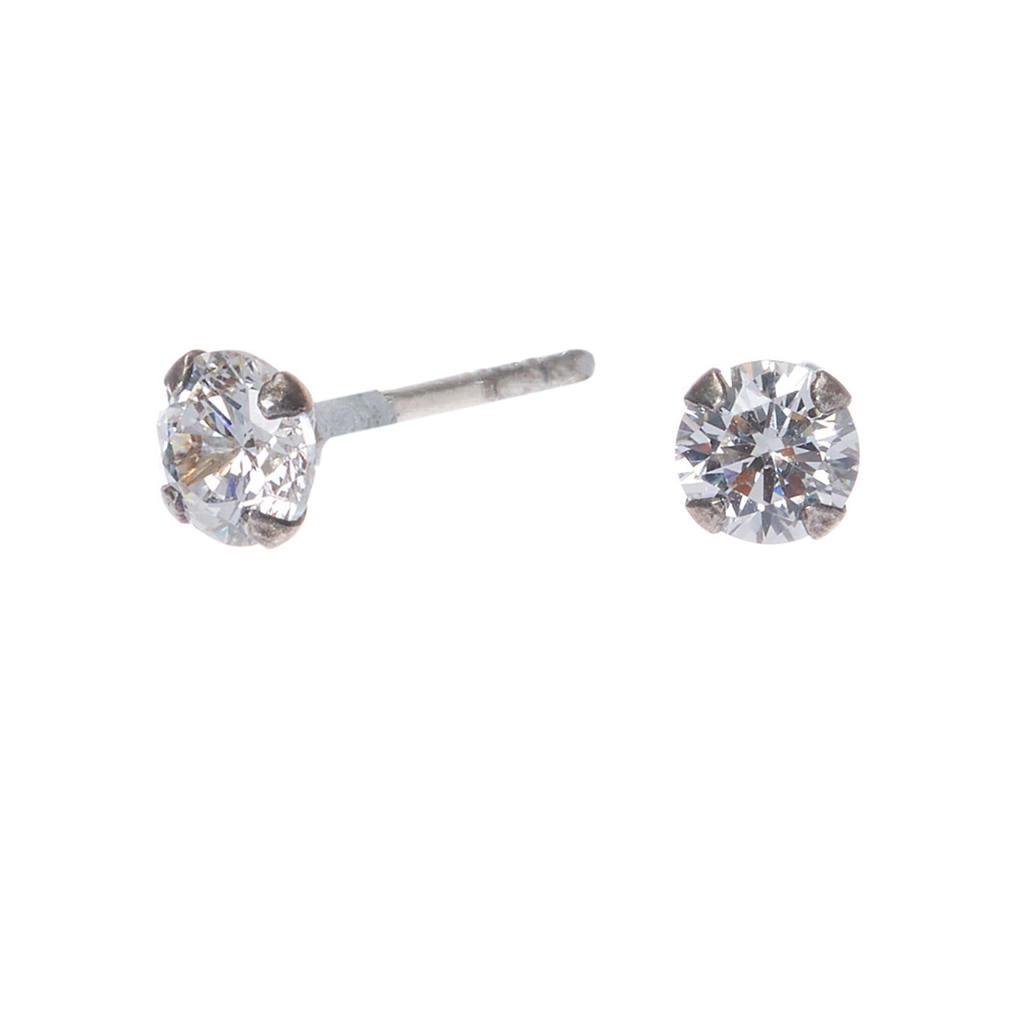 Sterling Silver Cubic Zirconia 4MM Round Stud Earrings Claire's US
