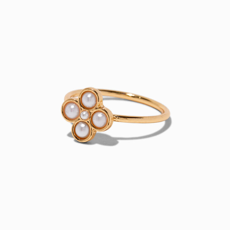 Gold-tone Pearl Clover Ring,