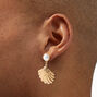 Gold-tone Pearl Seashell Drop Earrings,