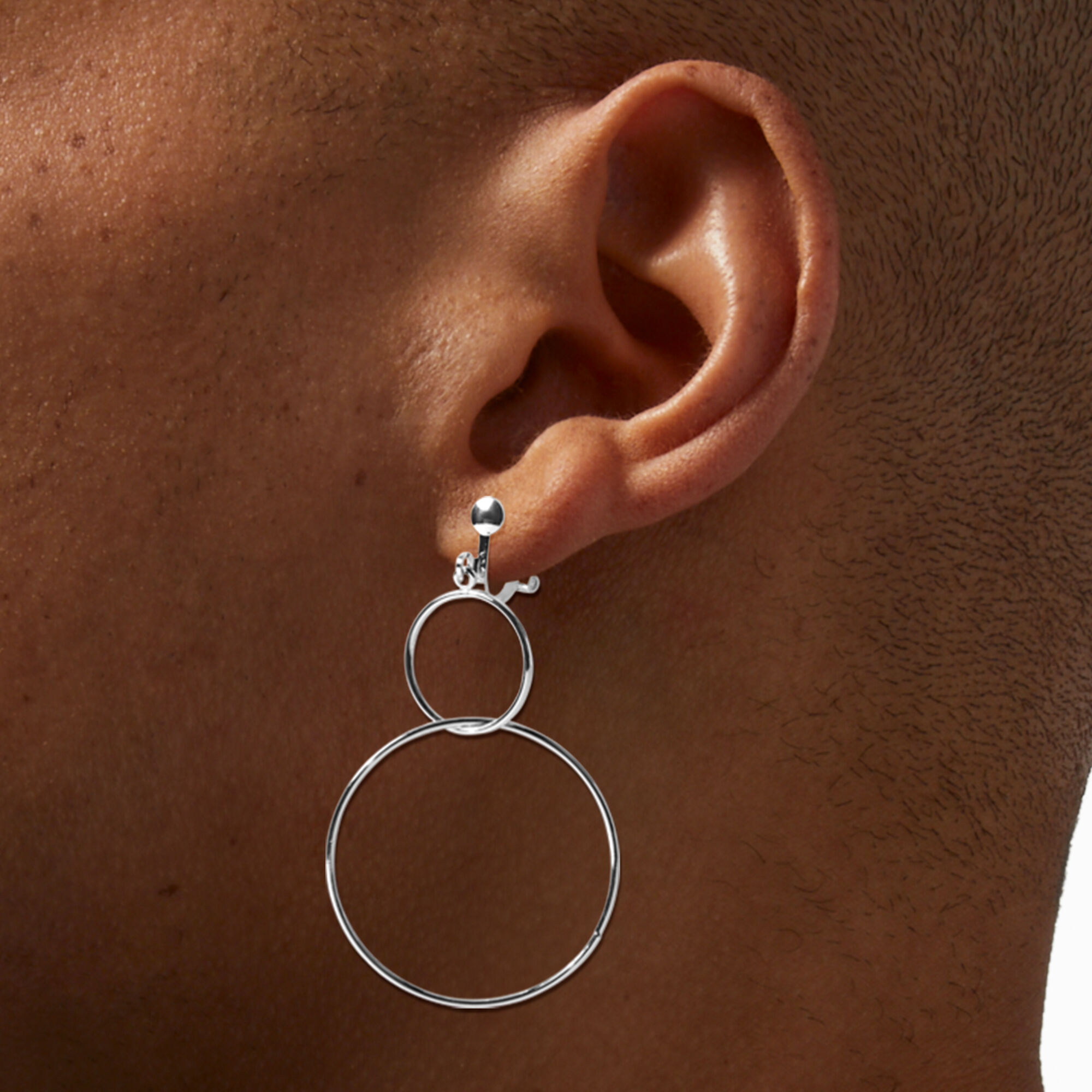 Silver-tone Wire Circles 2'' Clip-On Drop Earrings,