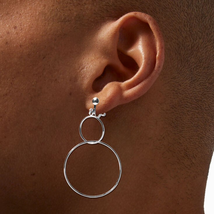 Silver-tone Wire Circles 2&#39;&#39; Clip-On Drop Earrings,