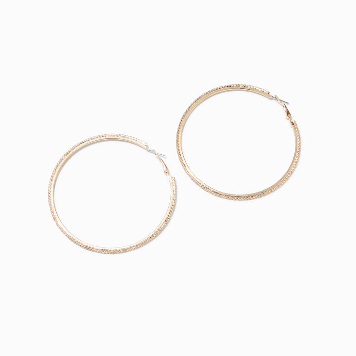 Gold 70MM Glass Rhinestone Hoop Earrings,