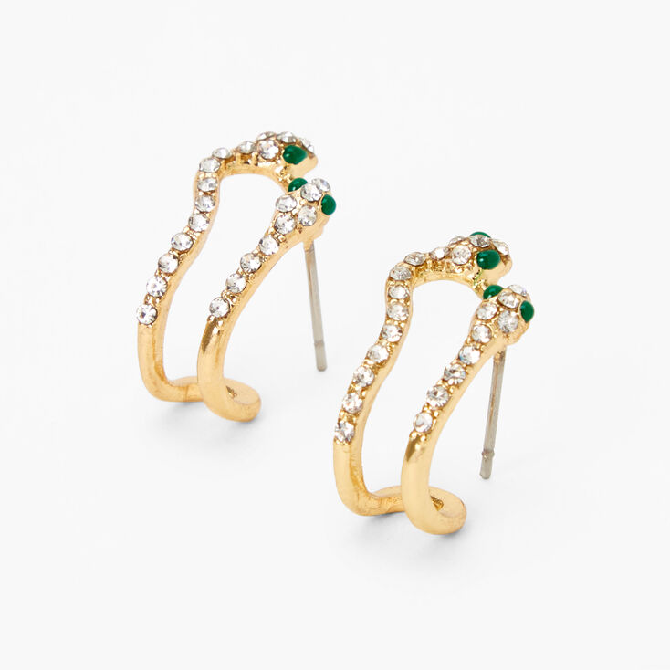 Clous d&#39;oreilles enveloppants serpent ornement&eacute;s couleur dor&eacute;e - Vert,