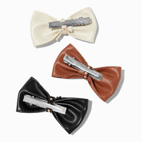 Studded Leather Bow Hair Clips - 3 Pack,