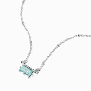 Aqua Rectangular Silver-tone Pendant Necklace,
