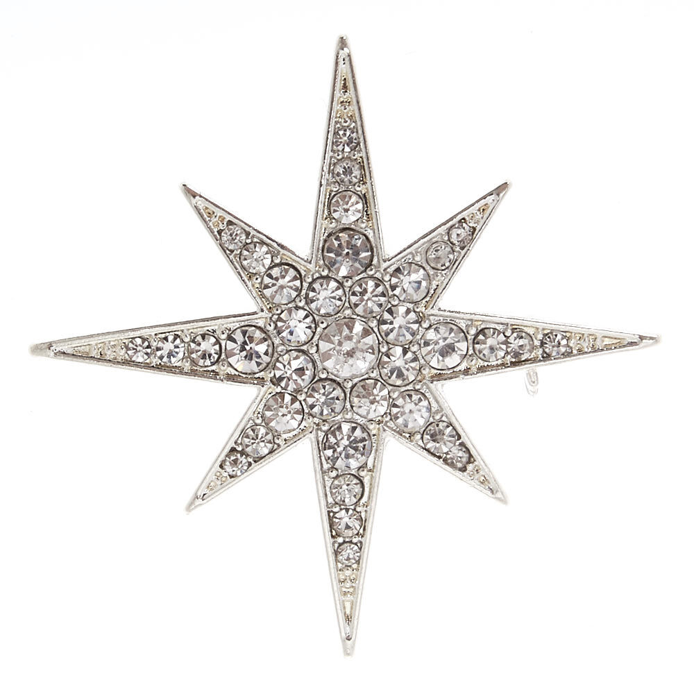 Silver Tone Starburst Brooch Pin