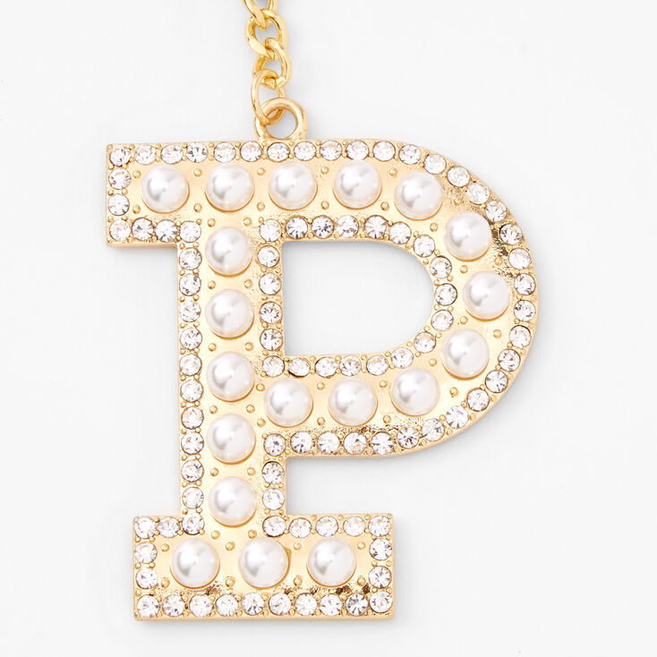 Gold Bling Initial Pom Pom Keychain - Pink, P,