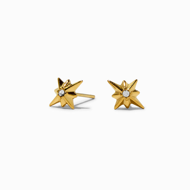 Gold-tone Stainless Steel Crystal Star Stud Earrings,