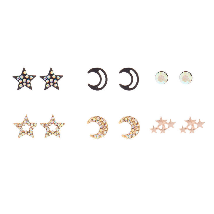 Clous d&#39;oreilles c&eacute;lestes en m&eacute;taux mixtes - Lot de 6,