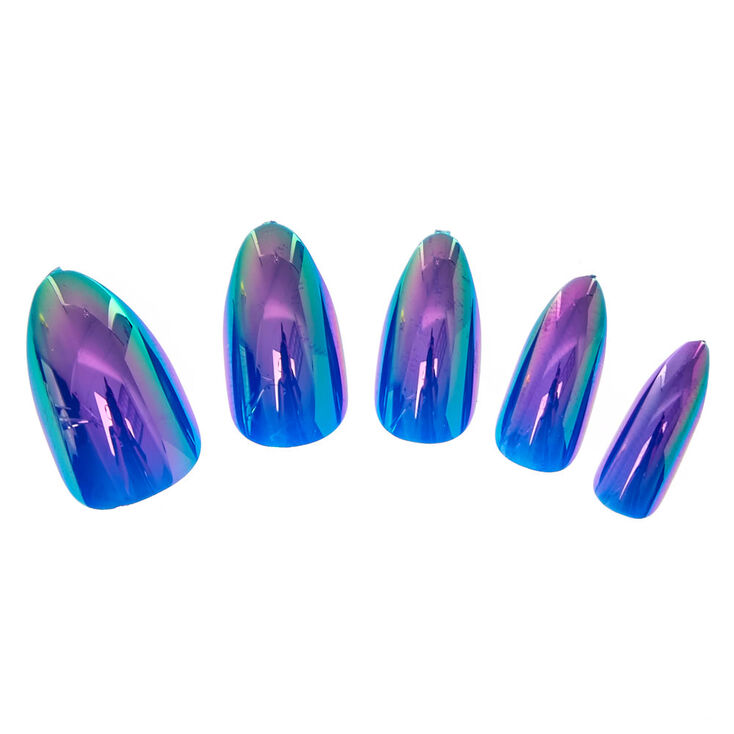 Electric Metallic Faux Nail Set - Blue, 24 Pack,