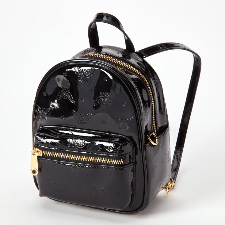 Love Angel Wings Black Patent Mini Backpack | Claire's