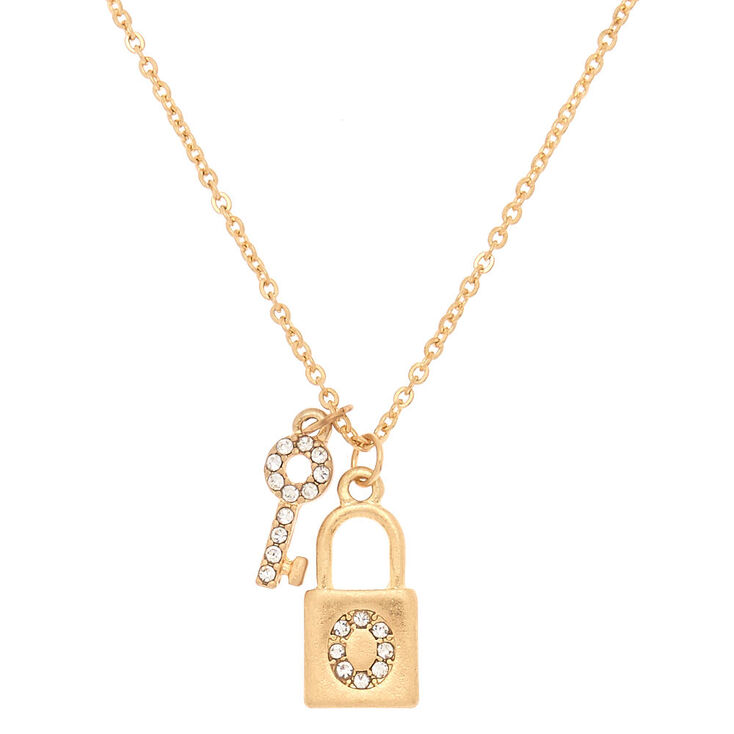 Claire's Collier à pendentif cadenas et clé couleur doré avec initiale - O