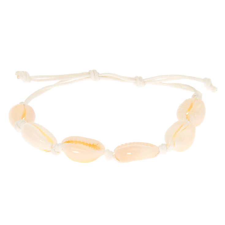 Cowrie Shell Adjustable Bracelet - White,