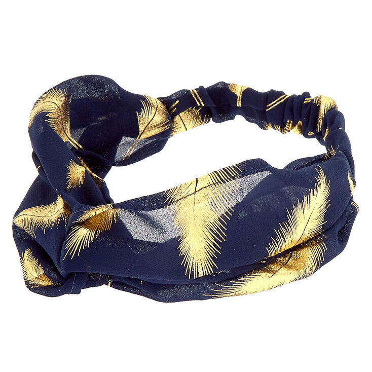 Claire's Bandeau bleu marine avec motif feuille métallisé couleur doré