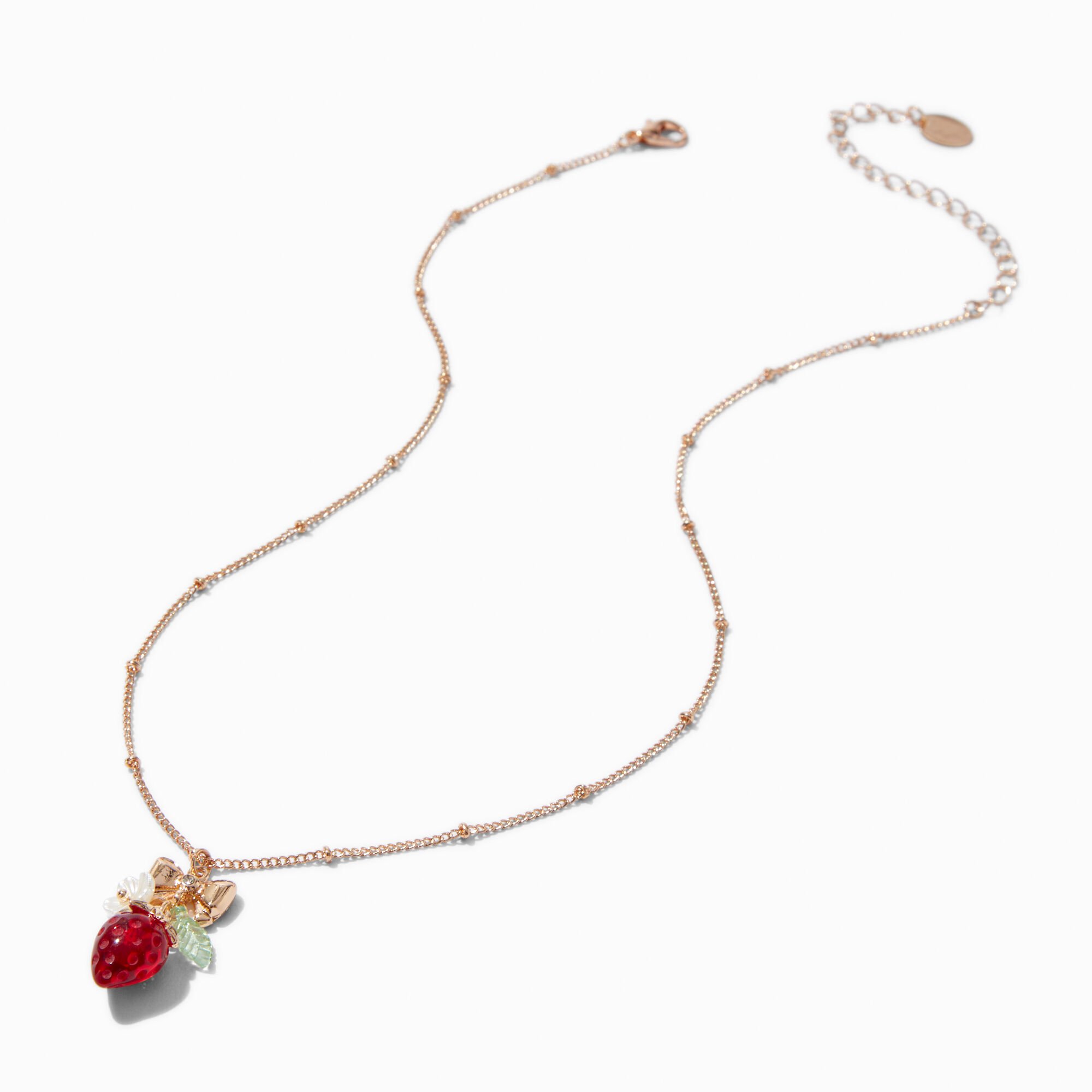 Gold-tone Strawberry Charm Pendant Necklace,