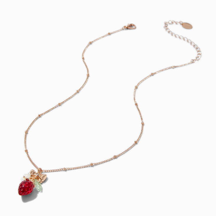 Gold-tone Strawberry Charm Pendant Necklace,