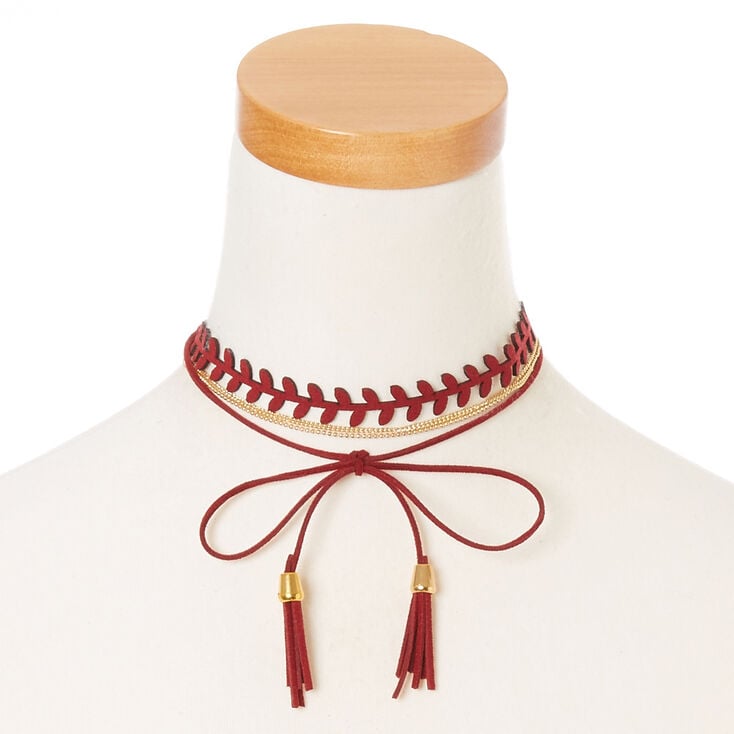Claire's Bandeau et ras-de-cou chaîne couleur dorée et cordon à pompon couleur bordeaux
