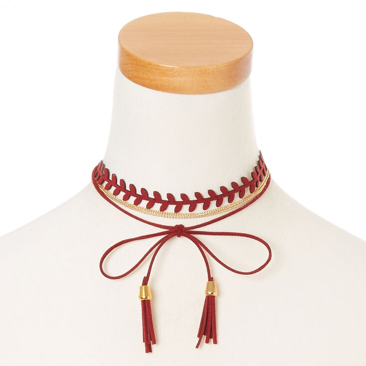 Claire's Bandeau et ras-de-cou chaîne couleur dorée et cordon à pompon couleur bordeaux