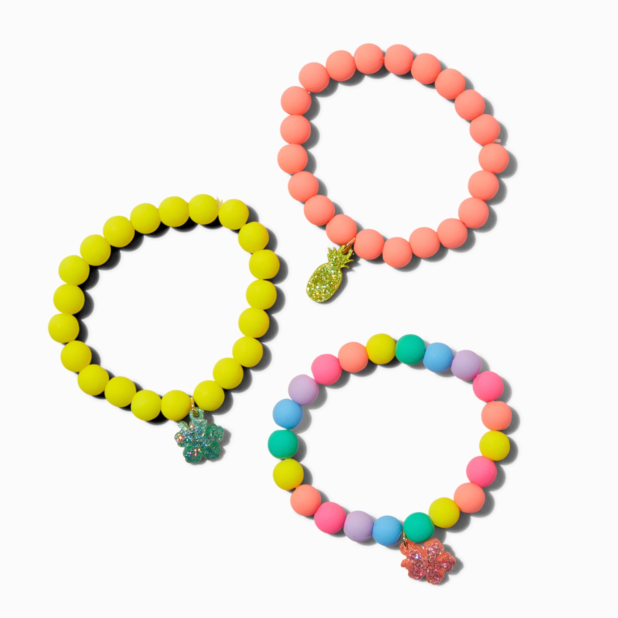 View Claires Club Summer Fruit Matte Beaded Stretch Bracelets 3 Pack Rainbow information