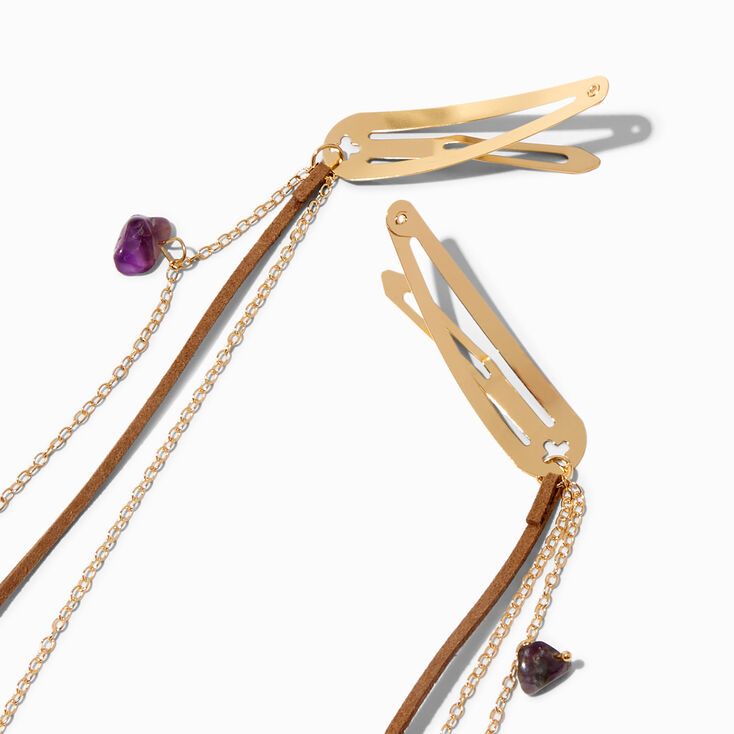 Gemstone Charms Dangle Snap Hair Clips - 2 Pack,