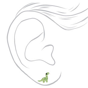 Sterling Silver Green Crystal Dinosaur Stud Earrings,