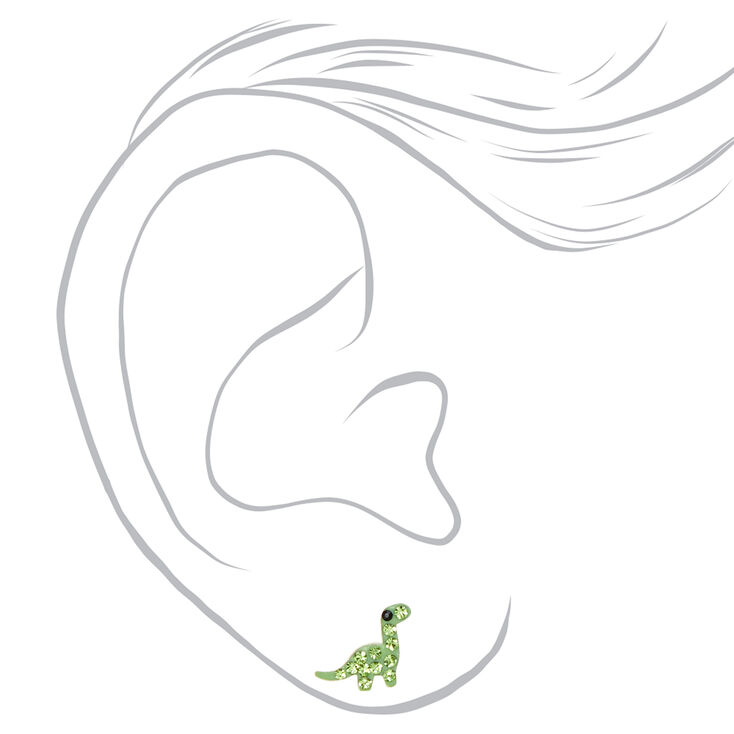 Sterling Silver Green Crystal Dinosaur Stud Earrings,