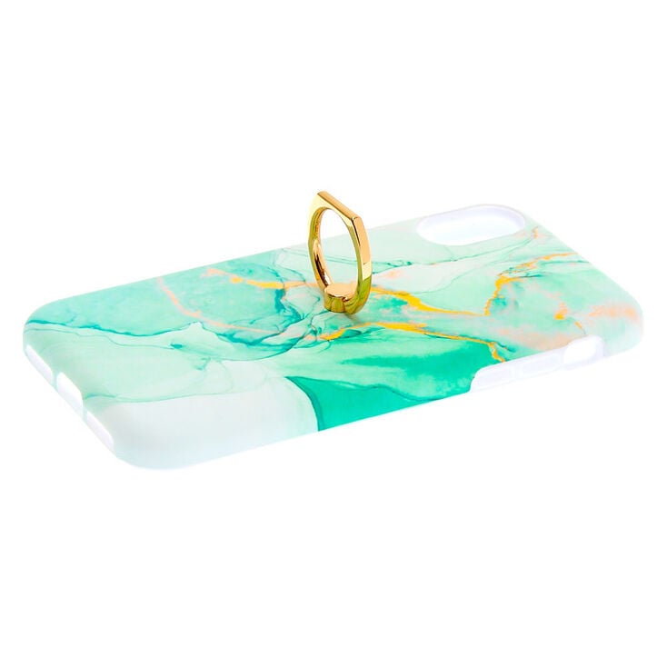 Coque de portable avec support anneau vert effet marbr&eacute; - Compatible avec iPhone X/XS,
