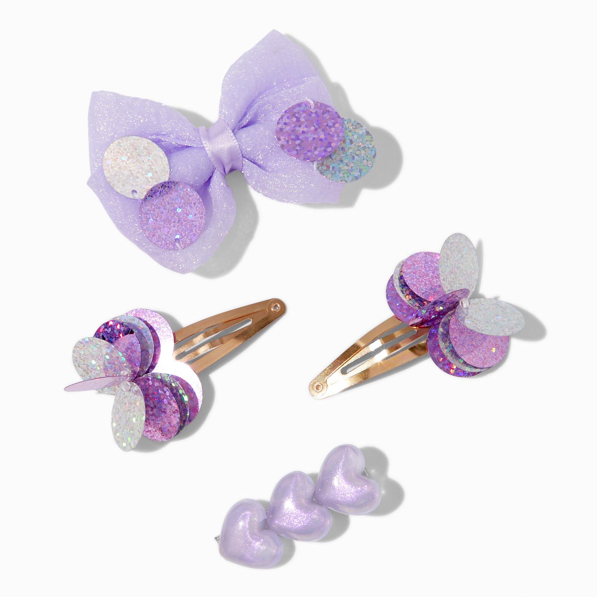 Claire's Club Purple Paillette Mixed Hair Clips Set - 4 Pack,