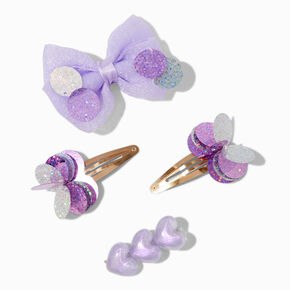 Claire&#39;s Club Purple Paillette Mixed Hair Clips Set - 4 Pack,