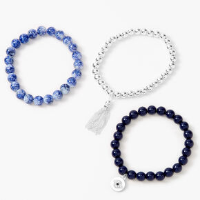 Blue Evil Eye Marble Beaded Stretch Bracelets - 3 Pack,