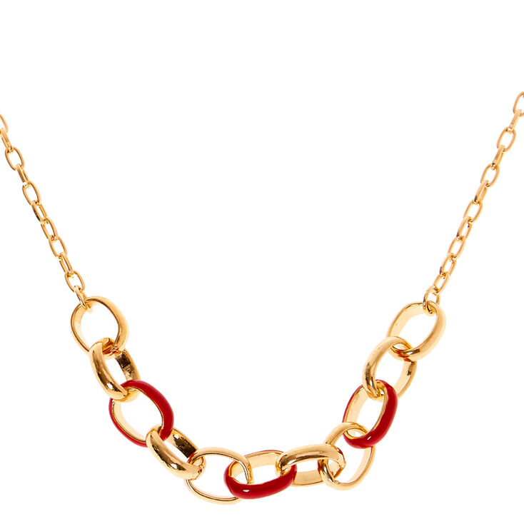 Gold Enamel Chain Link Statement Necklace - Red,