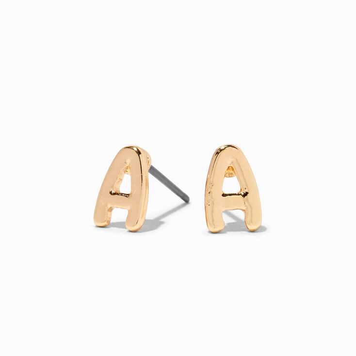 Gold Rounded Initial Stud Earrings - A,