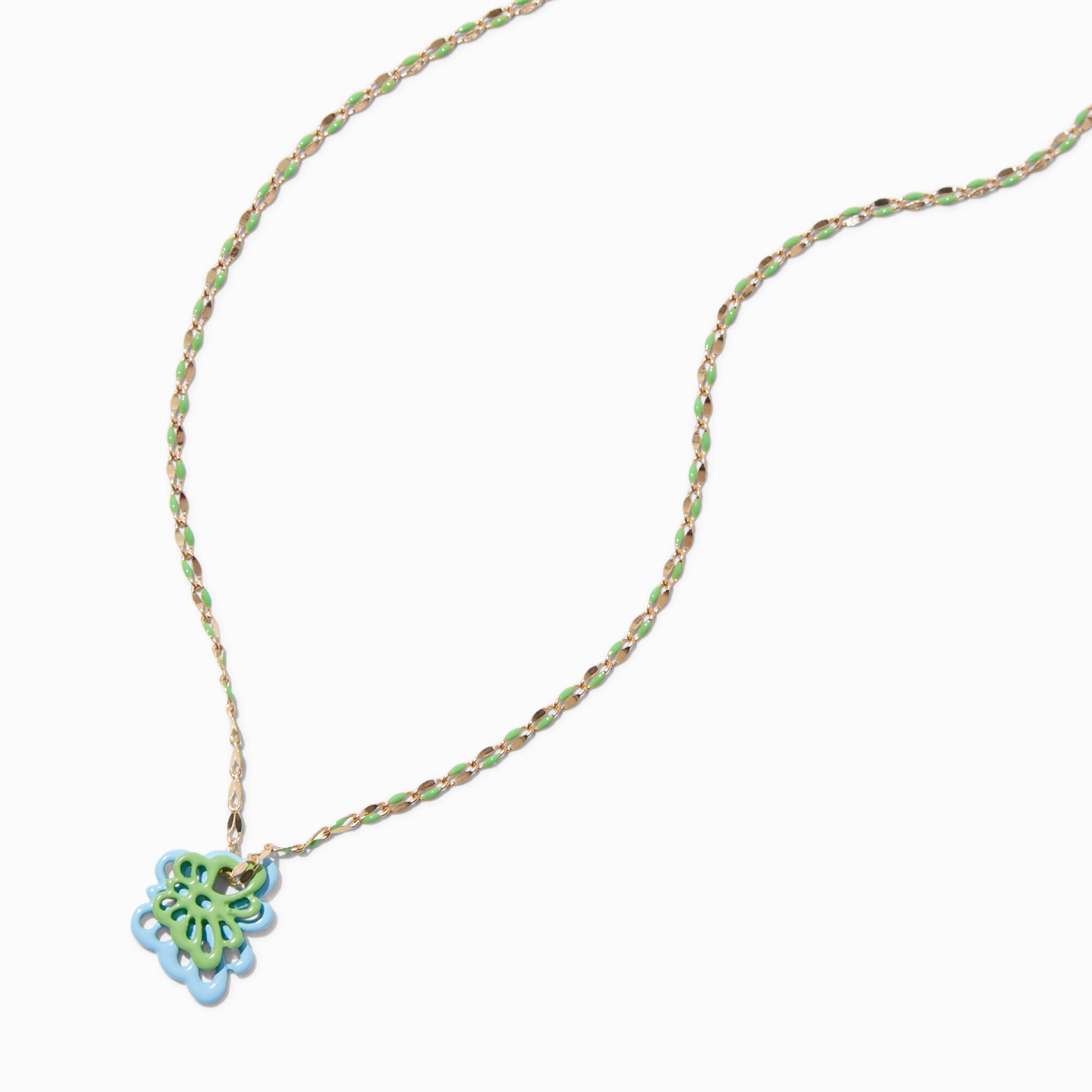 Green & Blue Butterfly Pendant Necklace,