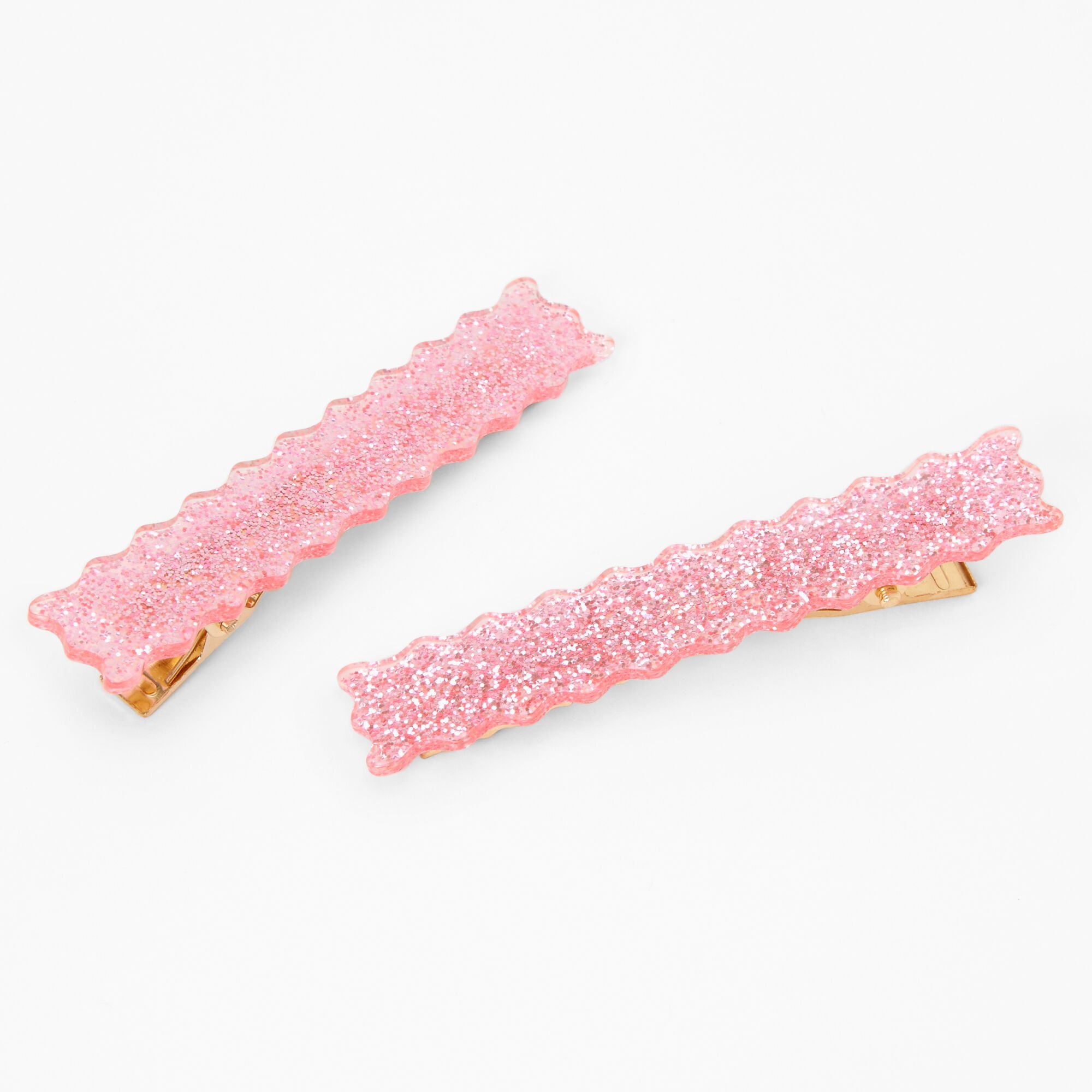 Pink Glitter Wavy Hair Clips - 2 Pack,