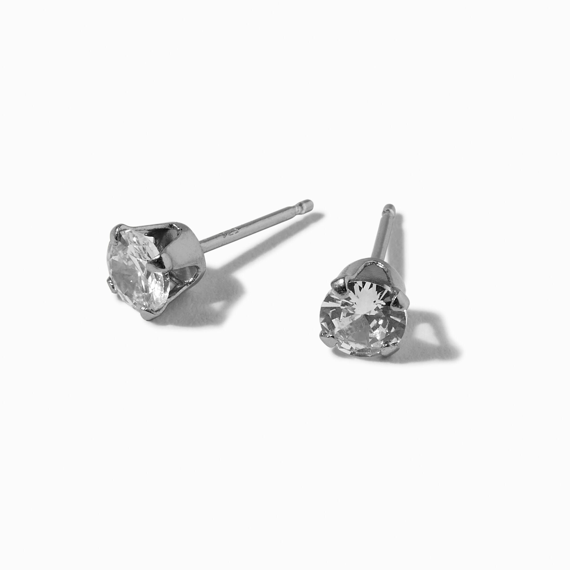 View C Luxe By Claires Platinum Plated 5MM Round Cubic Zirconia Stud Earrings Silver information