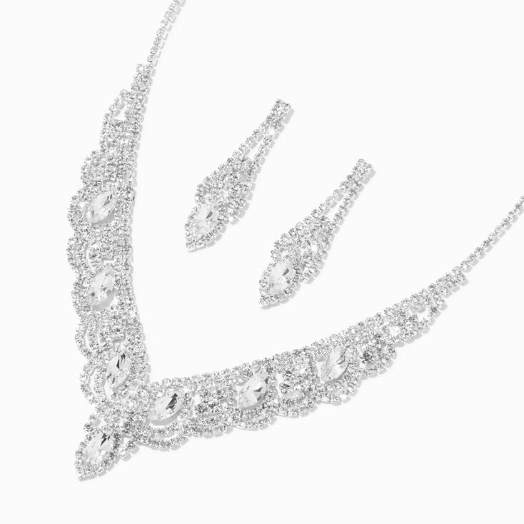 Silver-tone Crystal Scalloped Shirt Neck Jewellery Set - 2 Pack,
