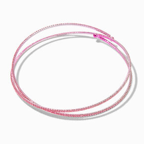 Pink Anodized Cross Over Rigid Choker Necklace,