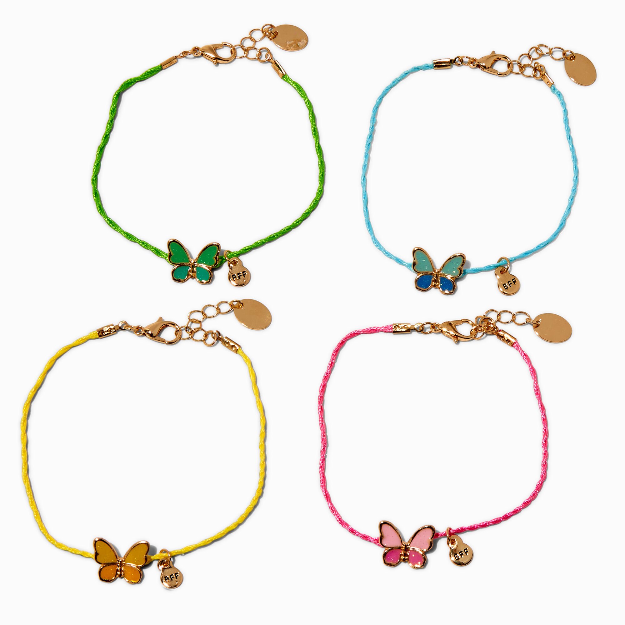 Best Friends Pastel Butterfly Cord Bracelets - 4 Pack,
