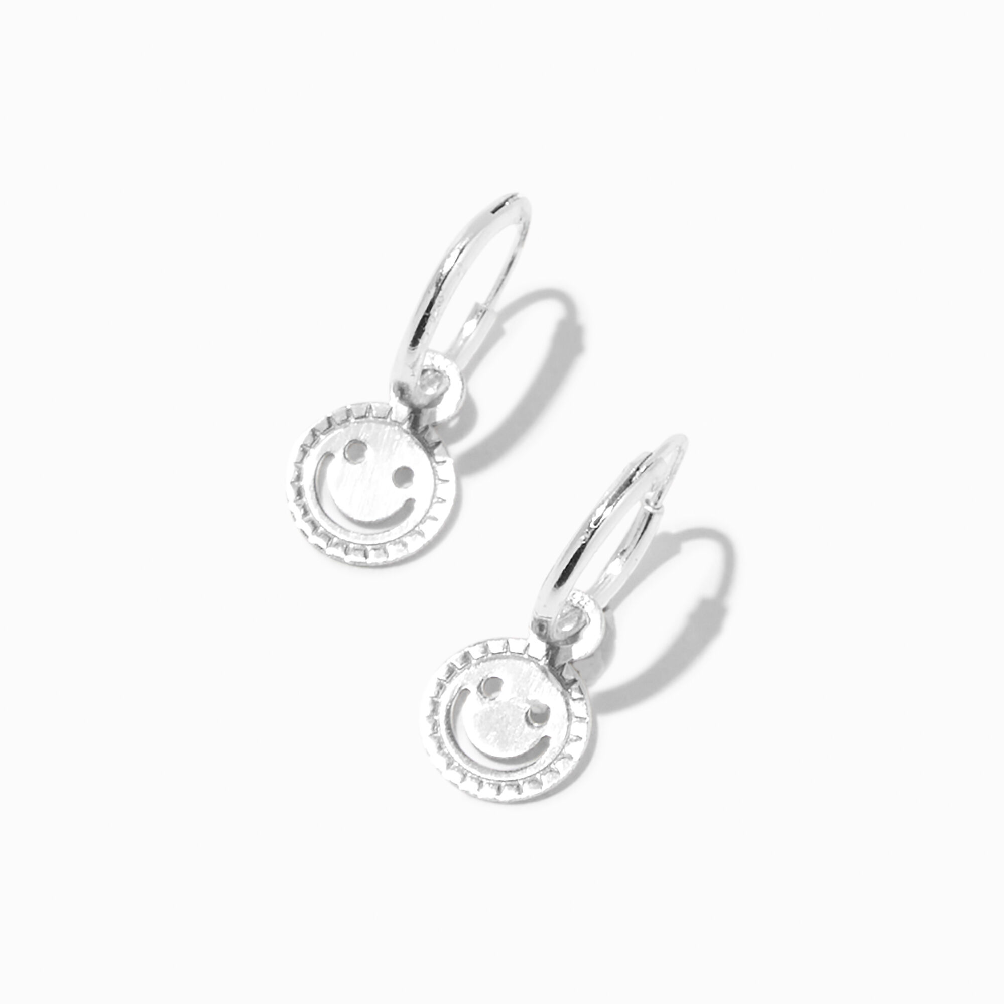 View Claires 10MM Happy Face Sun Huggie Hoop Earrings Silver information