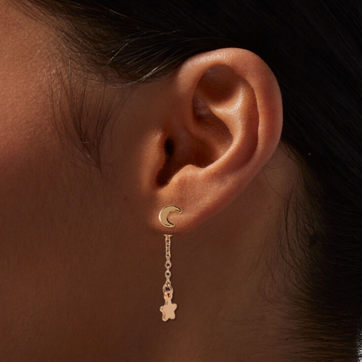 Gold-tone Front & Back Celestial 1" Linear Drop Earrings