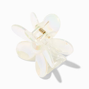 White Iridescent Medium Flower Hair Claw,