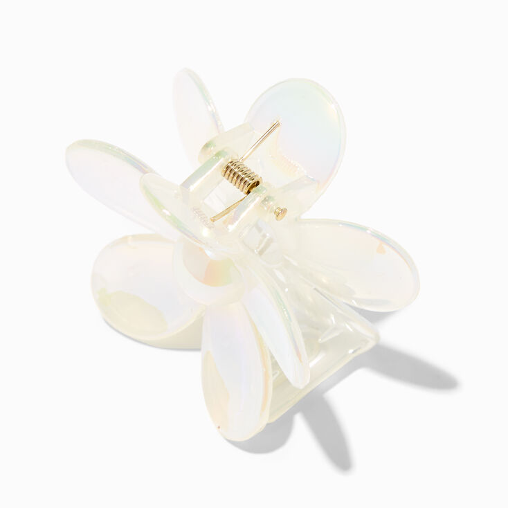 Iridescent Medium Flower Hair Claw - White,