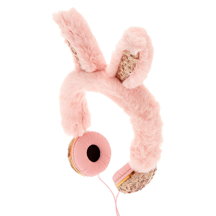 Faux Fur Sequin Bunny Headphones - Pink,